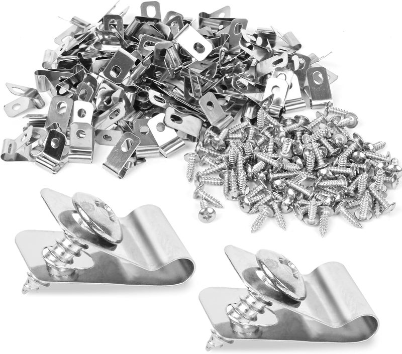 Tottist 220 Pcs Fence Wire Clamps Stainless Steel Fencing Mounting Clips with 220 Pcs Stainless Steel Screws for 12-16 Gauge Welded Wire to Wood, Metal or Vinyl Fence(X220 Kit) - Image 1